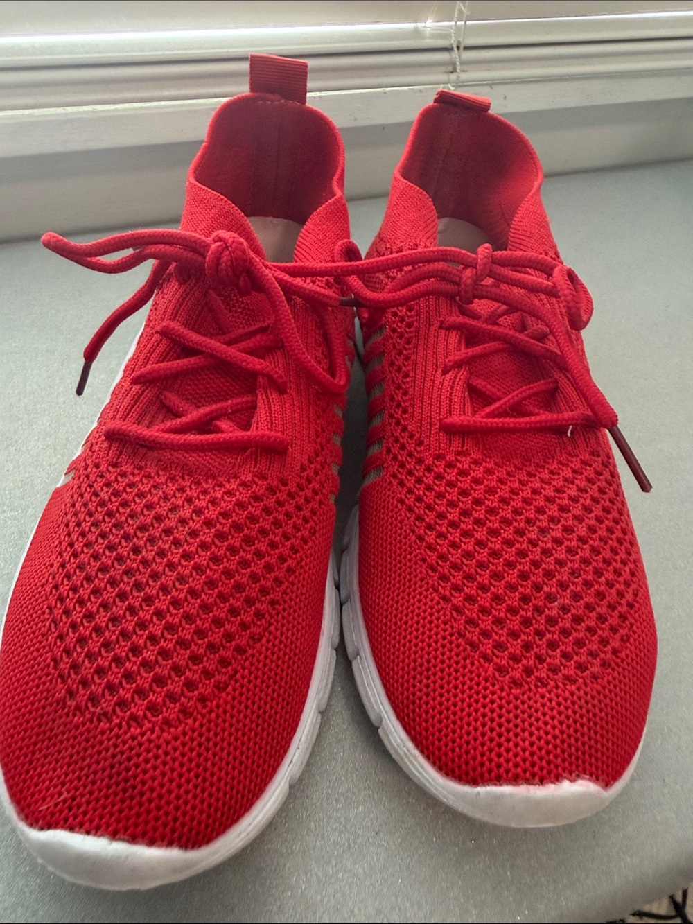 Red Knit Lace-Up Sneakers